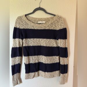 LOFT Striped Navy and Tan Sweater